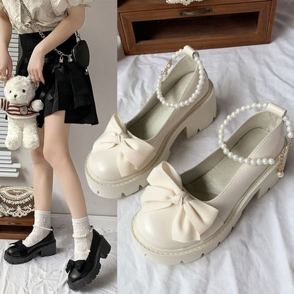 Ankle Strap Bow Platform Chunky Heel Loafers