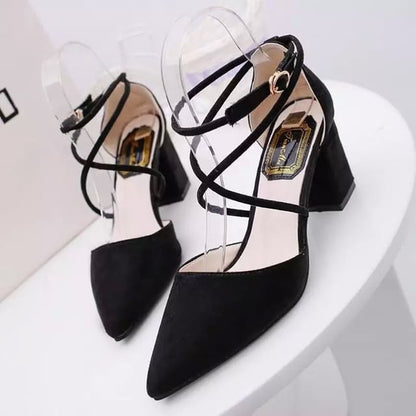 Pointed Ankle Strap Chunky Heel Sandals