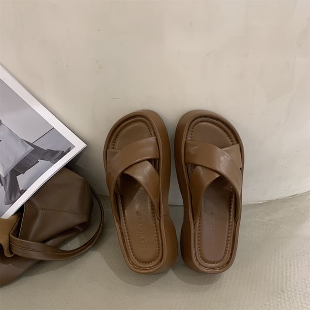 Cross Strap Platform Slide Sandals