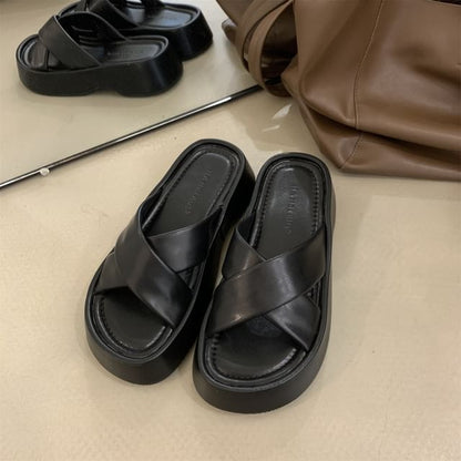Cross Strap Platform Slide Sandals