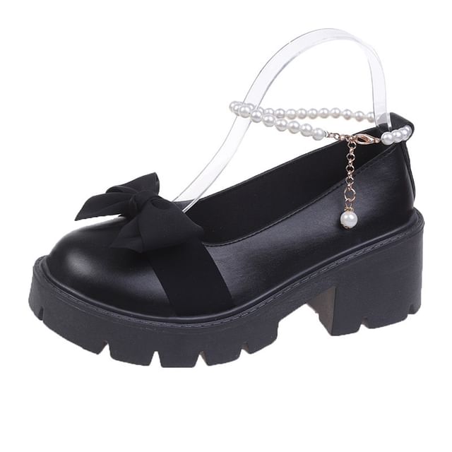 Ankle Strap Bow Platform Chunky Heel Loafers