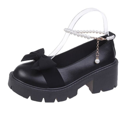 Ankle Strap Bow Platform Chunky Heel Loafers