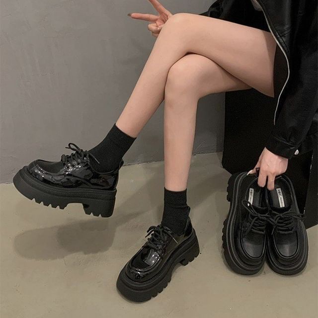 Lace-Up Platform Shoes Heel Chunky