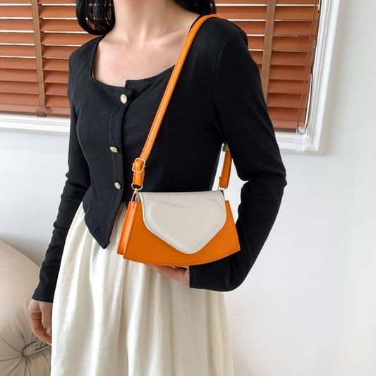 Two Tone Faux Leather Crossbody Bag