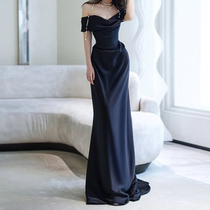Sheath Off-Shoulder Evening Plain Gown