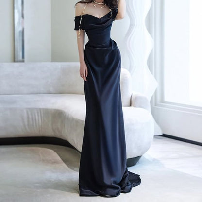 Sheath Off-Shoulder Evening Plain Gown