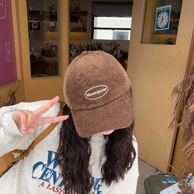 Lettering Embroidered Corduroy Baseball Cap