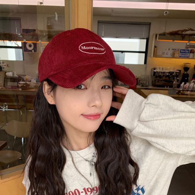 Lettering Embroidered Corduroy Baseball Cap