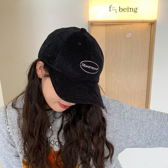 Lettering Embroidered Corduroy Baseball Cap