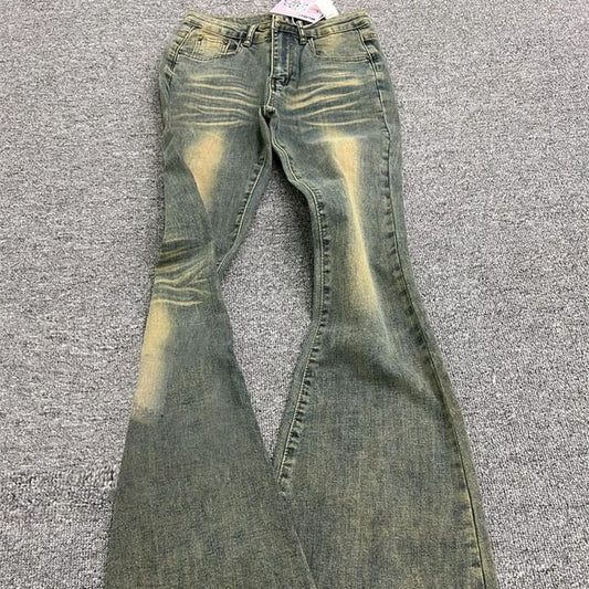 Low Rise Washed Flared Jeans