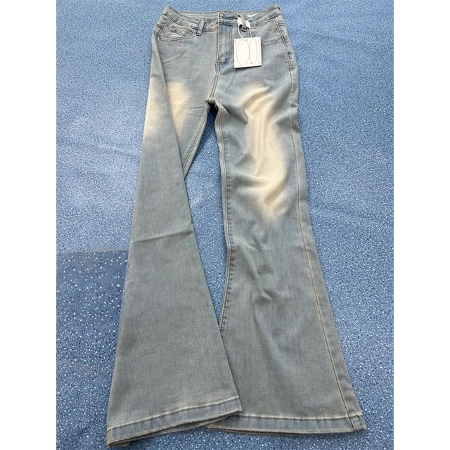 High Waist Washed Flared Jeans