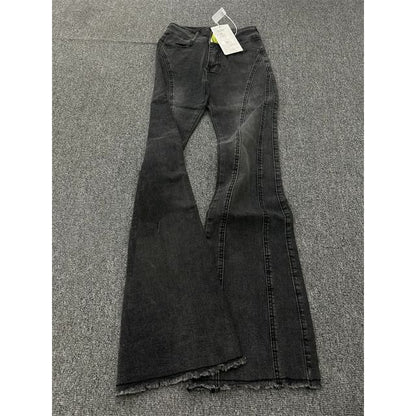High Waist Washed Frayed Flared Jeans