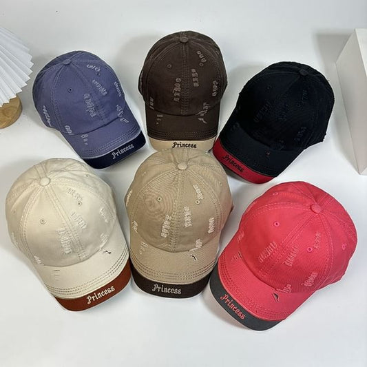 Baseball Distressed Letter Embroidered Cap