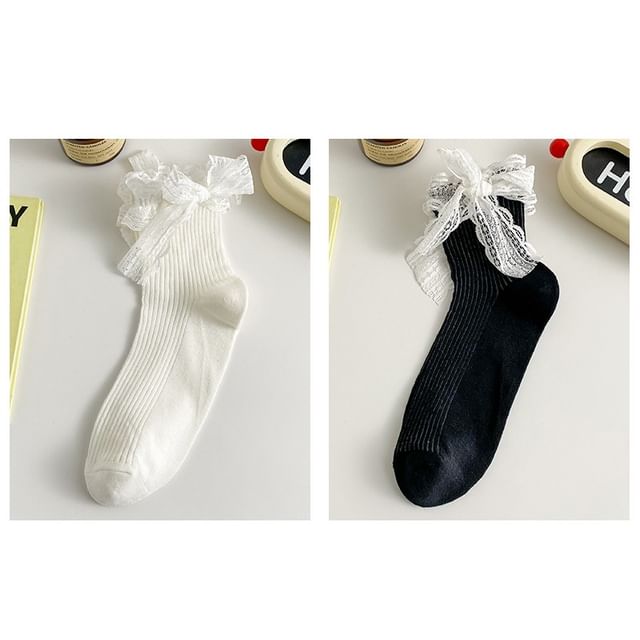 Plain Lace Ruffle Bow Socks / Set