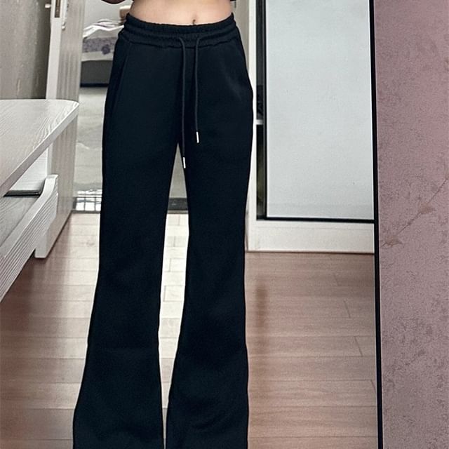 Drawstring Waist Plain Flared Pants