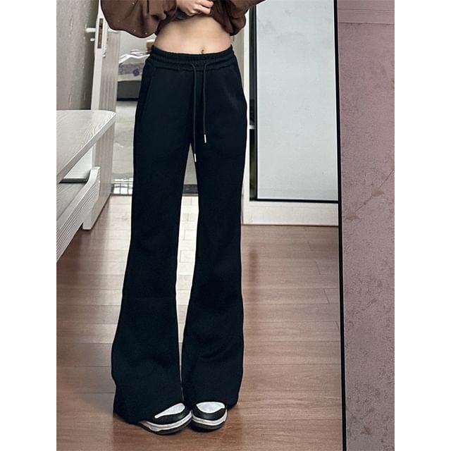 Drawstring Waist Plain Flared Pants