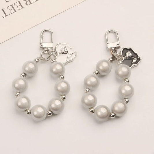 Heart Faux Pearl Bag Charm Keyring (Various Designs)