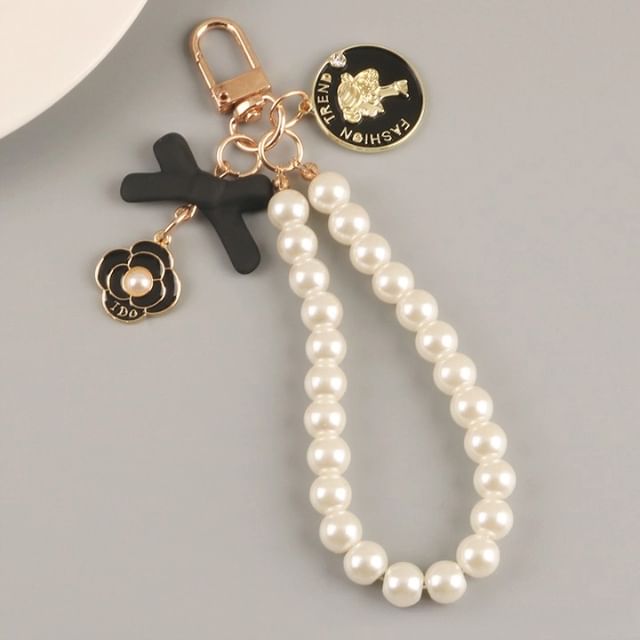 Floral Faux Pearl Bag Charm Keyring (Various Designs)