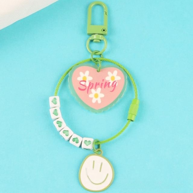 Heart Smiley Acrylic Bag Charm Keyring (Various Designs)