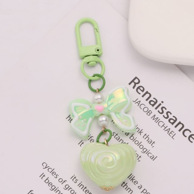 Bow Heart Acrylic Bag Charm Keyring (Various Designs)