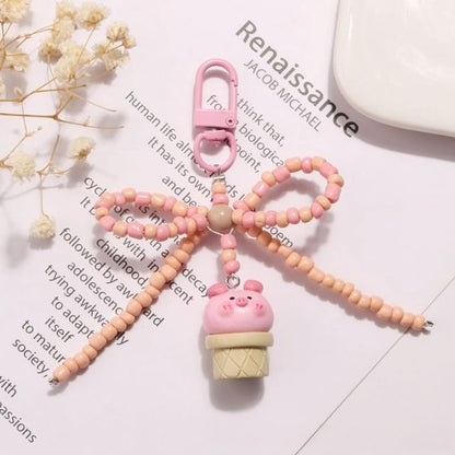 Pig Bow Bead Resin Bag Charm Keyring (Various Designs)