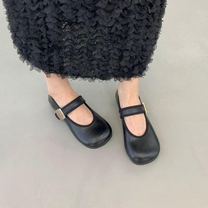 Plain Faux Leather Mary Jane Flats