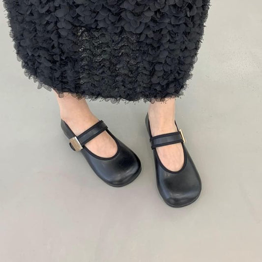 Plain Faux Leather Mary Jane Flats