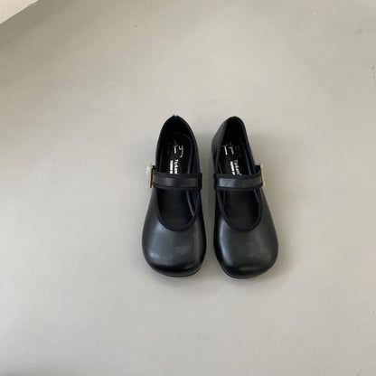 Plain Faux Leather Mary Jane Flats