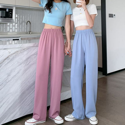Elastic Waist Plain Straight Leg Pants (Various Designs)