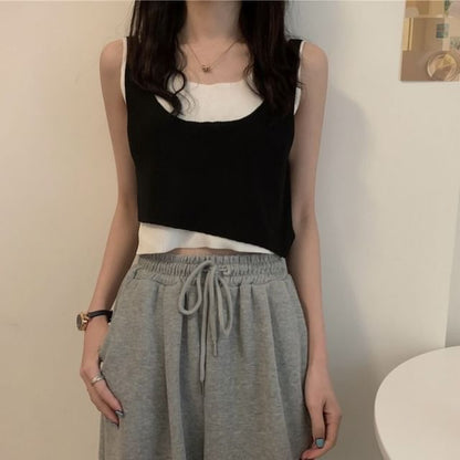 Scoop Neck Mock Two Piece Knit Tank Top