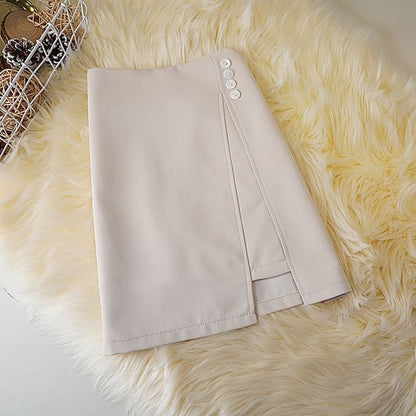 High Waist Plain Button Panel Mini A-Line Skirt