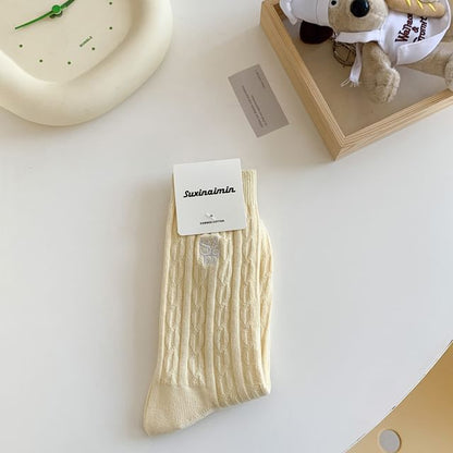 Letter Embroidered Cable Knit Socks / Set