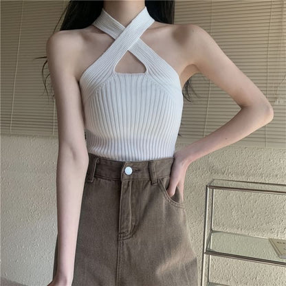 Cross Strap Plain Crop Top