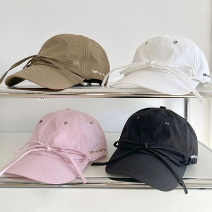 Lettering Embroidered Bow Accent Baseball Cap