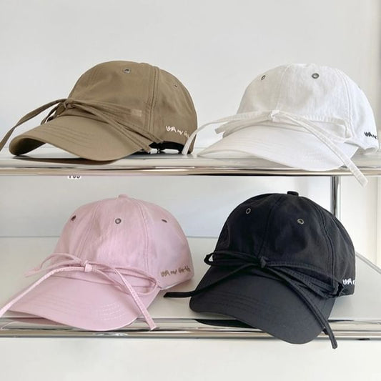 Lettering Embroidered Bow Accent Baseball Cap