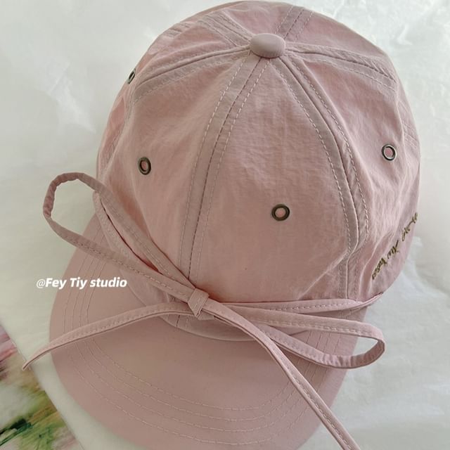 Lettering Embroidered Bow Accent Baseball Cap