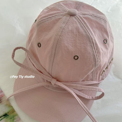 Lettering Embroidered Bow Accent Baseball Cap