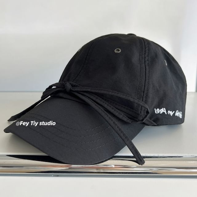 Lettering Embroidered Bow Accent Baseball Cap