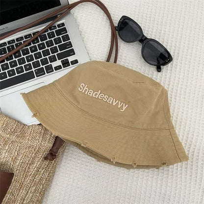 Lettering Embroidered Distressed Bucket Hat