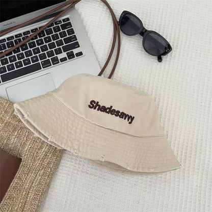 Lettering Embroidered Distressed Bucket Hat