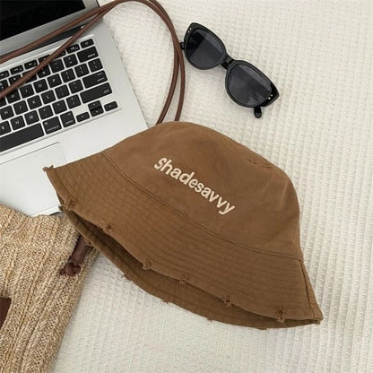 Lettering Embroidered Distressed Bucket Hat