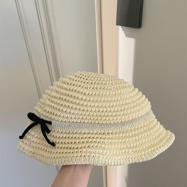 Bow Accent Woven Bucket Hat