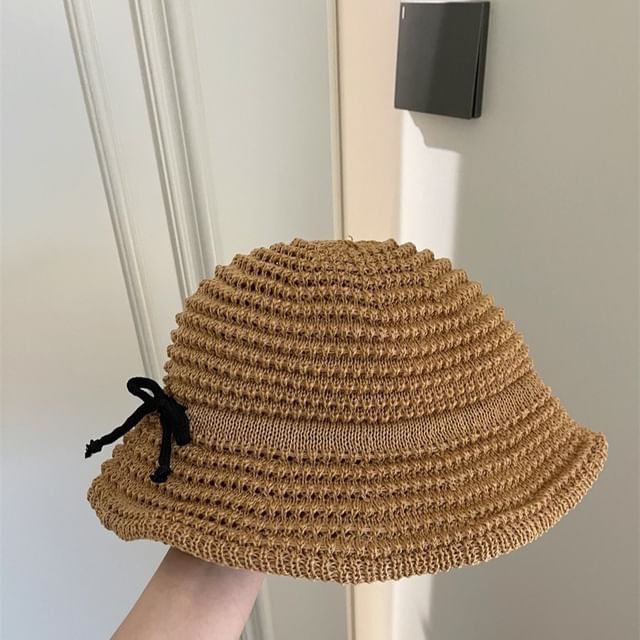 Bow Accent Woven Bucket Hat