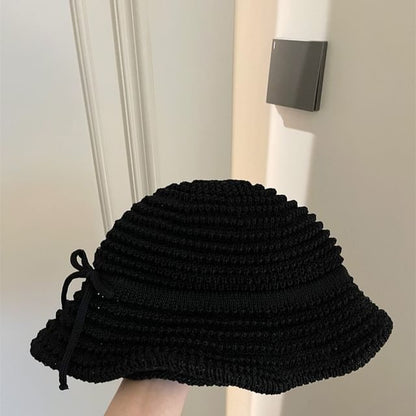 Bow Accent Woven Bucket Hat