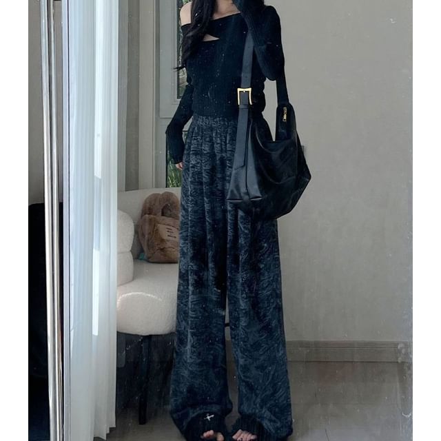 Ink Painting Print High Rise Elastic Waist Wide Leg Sweatpants