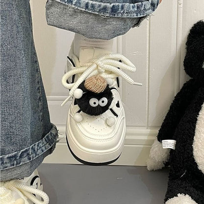 Platform Two Tone Heart Applique Faux Leather Lace-Up Sneakers