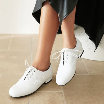 Chunky Heel Plain Lace-Up Faux Leather Shoes