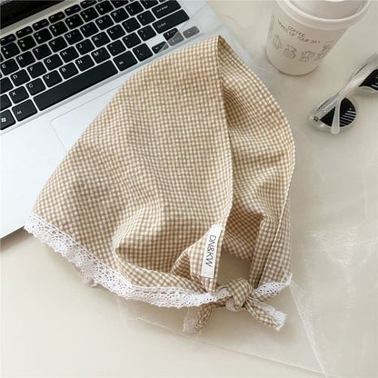 Gingham Lace Trim Headkerchief