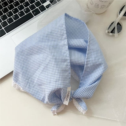 Gingham Lace Trim Headkerchief