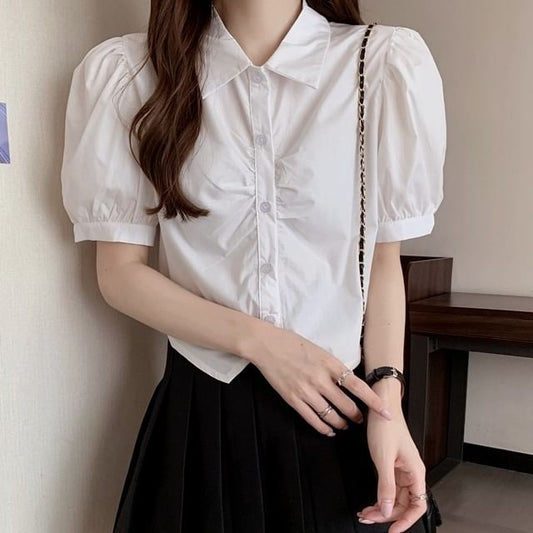 Short-Sleeve Plain Crop Shirt